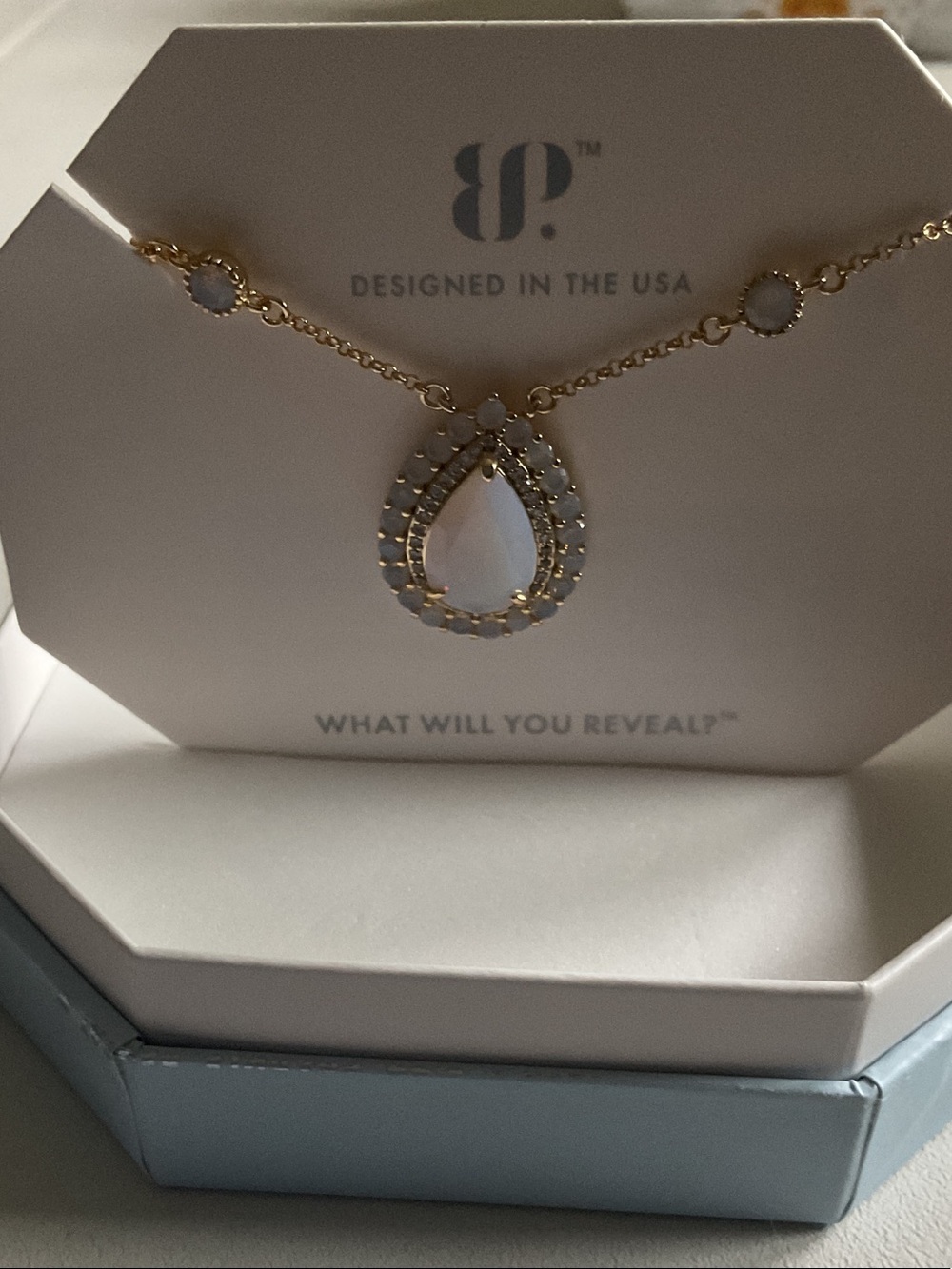 bp Gold-Tone Teardrop Opal Pendant Necklace